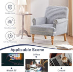 HUIMO Linen Fabric Accent Chairs Set of 2, Mid-Century Modern Armchair with Solid Wood Legs, Single Sofa Chair,Upholstered Reading Club Chair (2, Dark Blue and White Stripe)