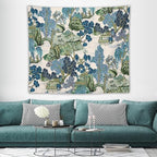 Chinoiserie Tapestry,Asian Watercolor Abstract Art Tapestry,Asian Japanese Wall Tapestry, Nature Landscape Tapestries for Bedroom Living Room Decor 60"x50"