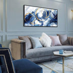 AJAZIKO Blue Abstract Wall Art Modern Navy Blue and Gold Pictures for Living Room Paintings Office Artwork Wall Decor Framed Canvas Wall Art Bedroom Wall Decor Above Bed 20×40IN