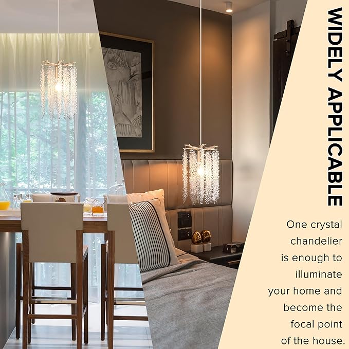 Plug in Crystal Chandelier with 15Ft Cord Modern Pendant Light for Bedroom Mini Antler Hanging Lamp for Kitchen Island Dinning Bedrooms and Hallway(1 Light)