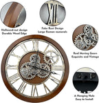 The B-Style Large Wall Clock 24 inch Moving Gear Wall Clock Oversized Vintage Farmhouse Wall Clocks for Living Room Decor Rustic Industrial Wood Clock (Drak Brown and Bronze)
