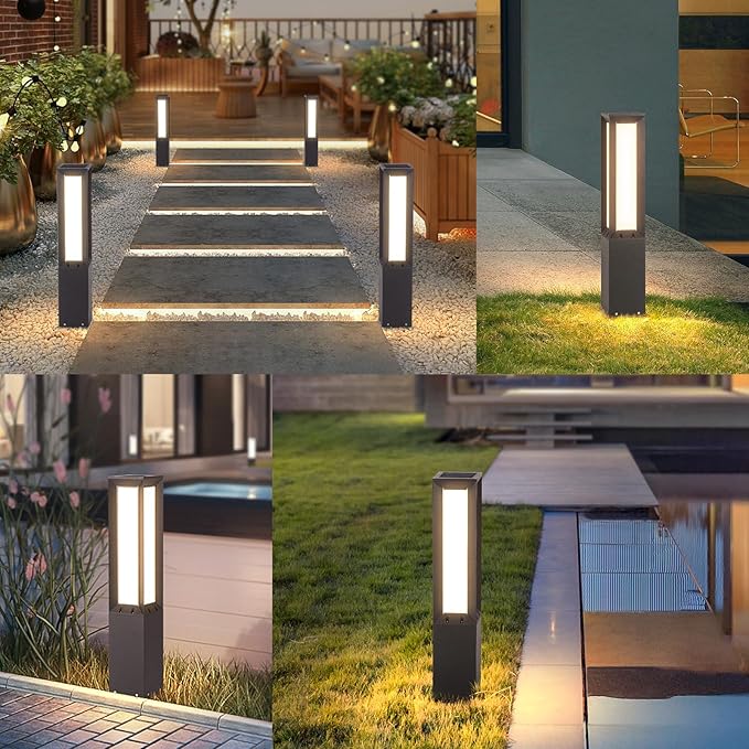Solar Pathway Lights Outdoor, 32 Inch Modern Landscape Bollard Lighting Solar Powered Path Light, IP65 Waterproof 3000K LED Garden Luxury Lights for Driveway, Lawn, Patio, Yard, Walkway