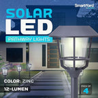 Solar LED Path Lights 4 Pack – 12 Lumens, Warm White, Weathered Zinc, Stainless Steel, Solar Powered, Weather-Resistant Outdoor Lighting for Walkway, Garden, Patio, Sidewalk