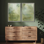 SIGNFORD Framed Canvas Print Wall Art Set Soft Green Abstract Contemporary Neutral Landscape Illustration Modern Art Decorative Nordic Nature for Living Room, Bedroom, Office - 24"x36"x2 White