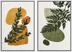 SIGNFORD Framed Canvas Print Wall Art Set Mid-Century Forest Fern Leaf Collage Abstract Shapes Illustration Modern Art Decorative Nordic Nature for Living Room, Bedroom, Office - 24"x36"x2 White