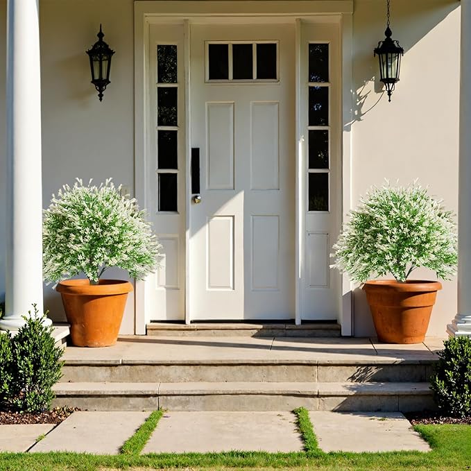Artificial Campanula with White Bellflower Garden Accents, Set of 2, 22 Inches with Metal Stands, Faux Ornamental Grass Decor for Outdoor Lawn & Patio