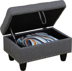 Ottoman Rectangular Storage Ottoman Bench, Flannel Footrest Stool Footstool with Lid for Living Room, Bedroom, Entryway, Light Gray, 28.5"x19"x17.5"