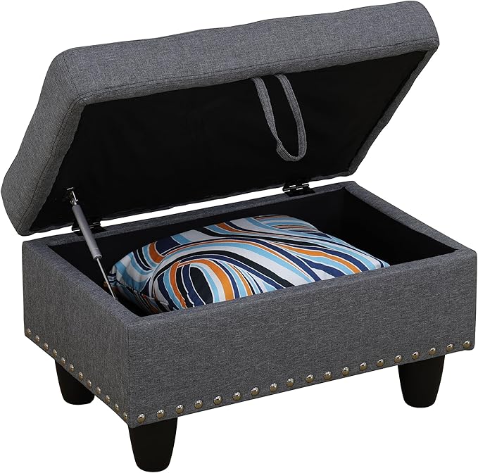 Ottoman Rectangular Storage Ottoman Bench, Flannel Footrest Stool Footstool with Lid for Living Room, Bedroom, Entryway, Light Gray, 28.5"x19"x17.5"