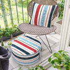 Inflatable Ottoman Stool D21 xH9 for Outdoor/Indoor Use, Water Repellent Patio Foot Rest Stool with Portable Handle,Round Pouf Ottoman Suitable for Garden,Deck and Camping - Stripe Red Blue