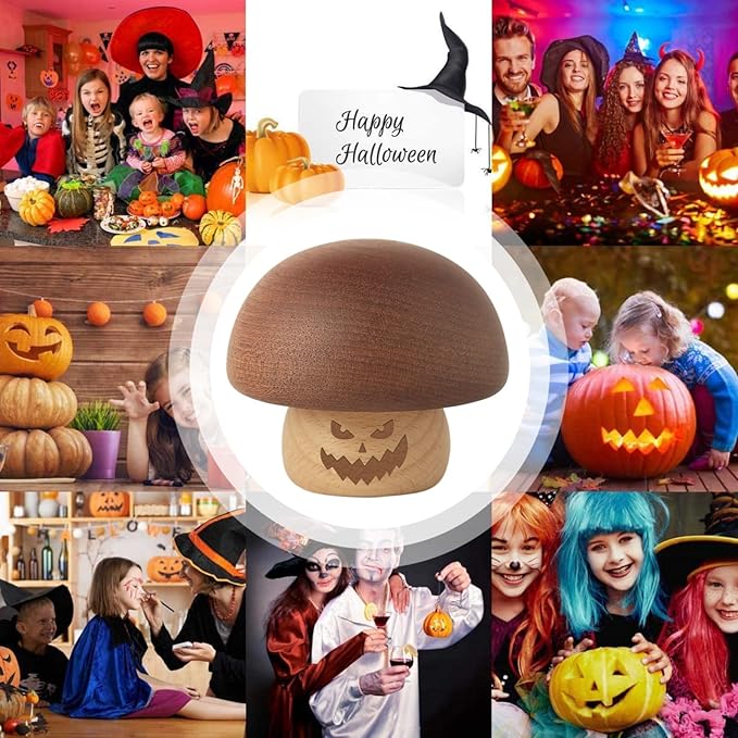Wood Mechanism Music Box Melody This is Halloween Mushroom Mini Musical Gift Nursery Home Decor for Halloween Thanksgiving Christmas Boys and Girls