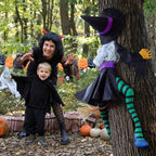 POPGIFTU 63" Crashing Witch Halloween Decoration – Flying Witch on Broom Into Tree Outdoor Yard Prop for Porch, Lawn, Garden, Pillars, Door, or Haunted House Decor