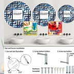 Symmetric Cubes in Deep Cobalt Blue - Geometric Maze - 24 Inches - Round Decorative Wall Mirror for Bathroom, Bedroom, Entryway, Living Room, Vanity Room and Modern Décor