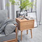 Night Stand, Midcentury Modern Solid Wood Nightstand with Drawer, Durable Sturdy Tall Bedside Tables with High Stool Leg, 17.72 W x 13.78 D x 23.63 H Inches (Natural)