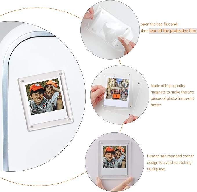 Acrylic Magnetic Refrigerator Picture Frames, 3x5 Inch Fridge Magnetic Mini Photo Frames Compatible with Polaroid Camera Photos for Refrigerator/Locker/Wall, Colorful 6 Pack