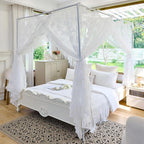 AIKASY Elegant Lace Princess 4-Poster Bed Canopy Mosquito Net - Romantic Wedding Bridal Bedroom Decor, Kids Room Bed Curtain for Women Adults - (White-4,King)