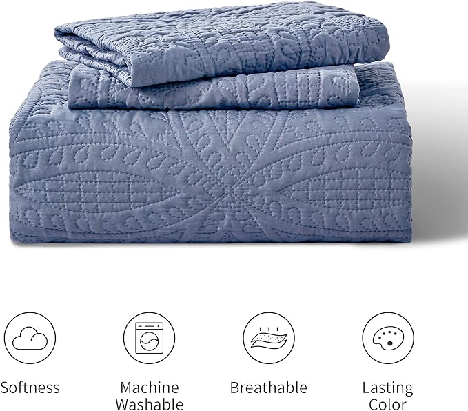 Love's cabin Quilts for Queen Bed Blue Bedspreads - Soft Bed Summer Lightweight Bedspread Comforter - Modern Style Coin Pattern Coverlet for All Season - 3 Pieces (1 Quilt, 2 Pillow Shams)