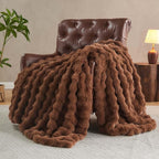 Lotus Karen Faux Fur Throw Blanket Dark Coffee - Big Bubble Rabbit Fluff Blanket for Couch Bed Sofa,Softest Fluffy Fuzzy Cozy Blanket,Thick Furry Plush Shaggy Warm Blankets for Women,108x90 Inches