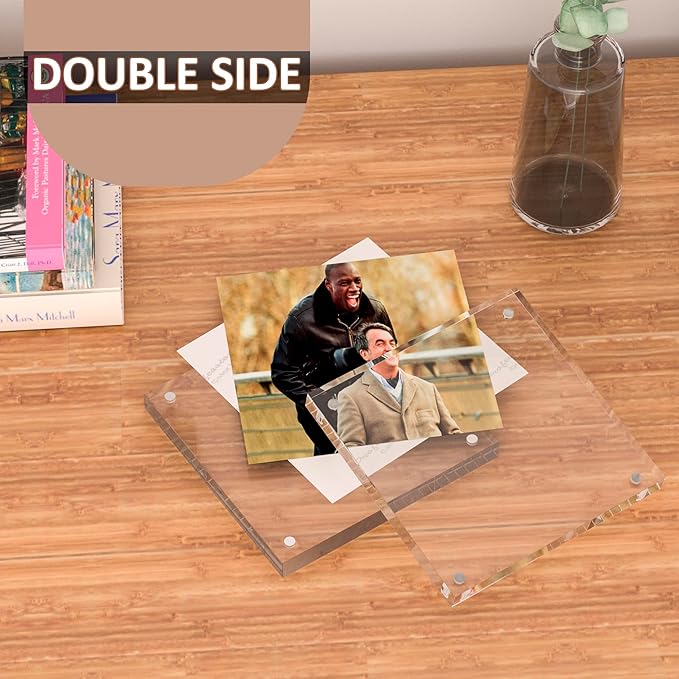 Acrylic 4x4 Square Picture Frame 4 Pack, Magnetic Picture Frames for 4x4 or 3x3 Pictures Display, Photo Frames Desktop Display, Freestanding