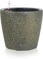 Dexceder 9x8 Inches Self Watering Planter Indoor Outdoor, Inner Pot Design, Thickened Table Flower Plant Pot with Water Level Indicator (Black Gold Crackle)