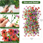 Artificial Fake Flowers Plants for Outdoor Spring Summer Decoration, 2 PCS Faux Silk Daisy Flower UV Resistant Look Real for Outside Patio Porch Garden Balcony Home Summer Decor(Red Purple)