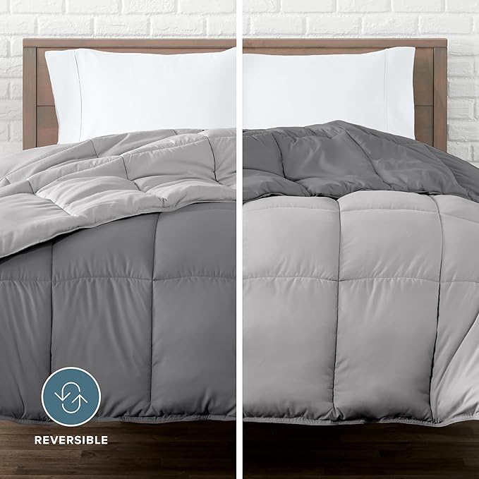 Bare Home Full Comforter - Reversible Colors - Goose Down Alternative - Ultra-Soft - Premium 1800 Series - All Season Warmth - Bedding Comforter (Full, Grey/Light Grey)