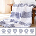 Chunky Knit Blanket - Luxury Soft Cozy 50 * 60 Throw Blanket,100% Woven Blanket Rope Knot Throw Blanket for Couch, Sofa, Home Decor, Gift - Machine Washable（White/Light Gray）