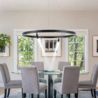 Modern LED Chandelier 1-Ring Circular 6000K 36W Dimmable Black Pendant Light with Adjustable Spotlights for Living Room, Dining Room, Kitchen, Bedroom, Foyer, Restaurant, Hotel, Bar