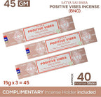 Satya Positive Vibes Incense Sticks, Satya Bng (Bangalore) Insenses 15gmx3 Pack (45 GMS) with Raajsee Incense Holder Bundle, Satya Nagchampa Natural Incense
