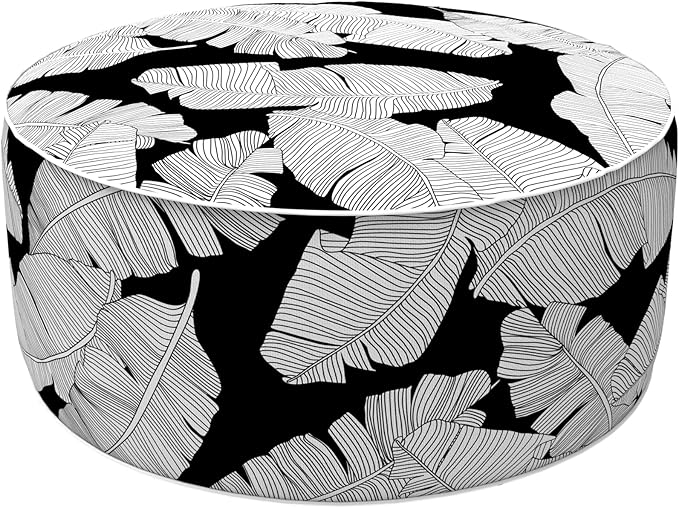 LVTXIII Inflatable Stool Ottoman Footrest with Handle, Indoor or Outdoor Foot Rest for Home Patio Garden and Camping, D21 x H9, Black Lush Leaf Jungle