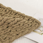 WESHIONGOO Chunky Knit Blanket Throw 40"×40" Knitted Throw Blankets for Couch Bed Fluffy Soft Blanket with Jumbo Chenille Yarn Thick 100% Handmade (Brown)