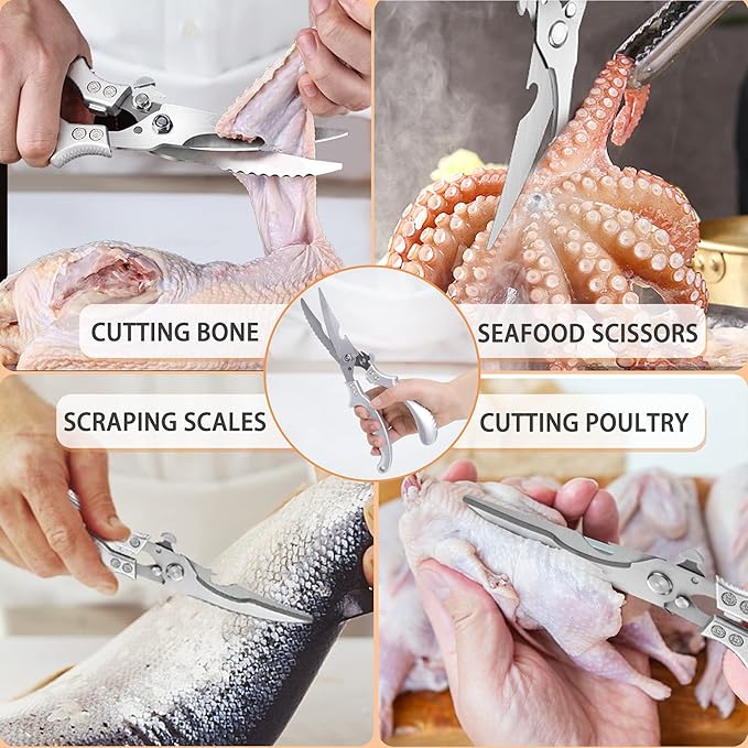 Kitchen Shears Heavy Duty Kitchen Scissors Poultry Shears, Stainless Steel Food Scissors Multiful Sharp Utility Scissors for Chicken,Turkey,Fish Thanksgiving Christmas Day