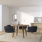 Nrizc Woven Dining Chairs Set of 2, Velvet Upholstered Dining Chairs with Gold Metal Legs, Modern Accent Chairs for Living Room, Dining Room, Kitchen (Black)