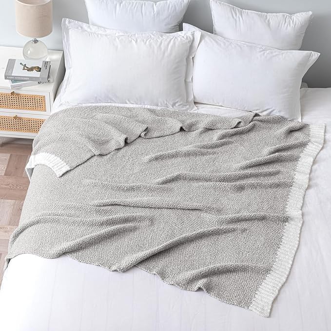 MIULEE Light Grey Super Soft Throw Blanket for Couch, Cozy Fluffy Warm Throws Knit Blankets for Sofa, Bed, Chair, Living Room, Camping, Picnic, 50 x 60 inch