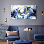 AJAZIKO Blue Abstract Wall Art Modern Art Wall Decor Artwork For Walls Living Room Large Painting Size 20x40 Office Pictures For Wall Navy Gold Contempor Decorations For Bedroom