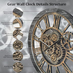 HOIBAI Large Wall Clock, Wall Clocks for Living Room Decor 20 Inch Farmhouse Vintage Rustic Kitchen Wall Decor Vintage Roman Oversized Wall Clock for Home Bedroom House Office, Moving Gears Clock