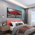 Framed Black and White Red Tree Wall Art Canvas Print Picture Large Red Tree Landscape Modern Artwork for Living Room Bedroom Office Home Wall Decor With 24X48inch