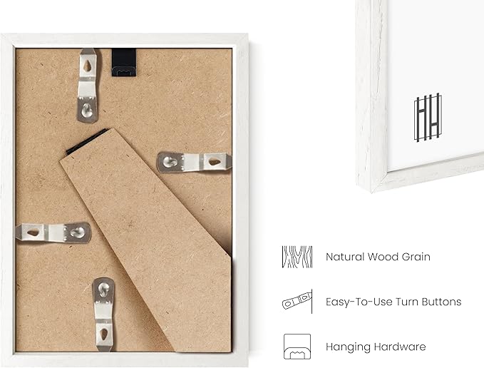 HAUS AND HUES White Oak Wood Gallery Wall Tabletop Frames Made with Real American Oak and Shatter-free Plexiglass - Set of 6 (Four 4x6, Two 5x7, Framed White)