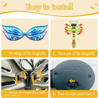 Solar Dragonfly Wall Art, 12-Inch Metal Garden Decor, Color Changing LED Lights, Multicolor