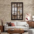 Wall Mirror with Window Design, 36"x24" Rustic Farmhouse Wood Mirror for Wall Decor, Decorative Vintage Mirror for Living Room, Bedroom, Entryway