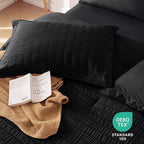 MUXHOMO 7 Pieces King Comforter Set, Seersucker Bed in a Bag King Size, All Season Luxury Bedding Set with Comforter, Flat Sheet, Fitted Sheet, Pillowcases & Shams, Black