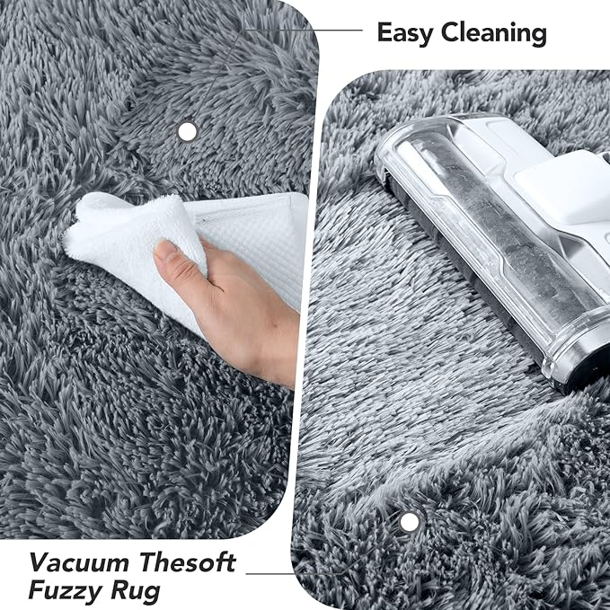 5x8 Grey Rug for Living Room: Fluffy Area Rugs for Living Room- Shaggy Area Rugs 5x8 Gray for Bedroom - Shag Sofr Plush Carpets for Bedroom (Grey, 5x8Feet)