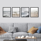 SIGNWIN Framed White Minimal Ocean Beach Seashore Coastals Wall Art, Set of 4 Landscape Colorful Wall Decor Prints, Nature Wilderness Wall Décor for Living Room, Bedroom - 12"x16" Black