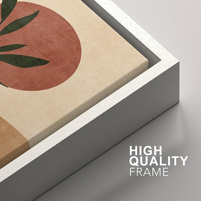 SIGNFORD Framed Canvas Print Wall Art Set Sun & Moon Mid-Century Desert Plants Abstract Shapes Illustration Modern Art Decorative Nordic Nature for Living Room, Bedroom, Office - 16"x24"x2 White