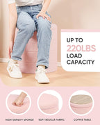 B FSOBEIIALEO Ottoman with Stroage, Round Sherpa Storage Ottoman Stool, Boucle Foot Rest 16.9"x16.9"x17.7"（Pink