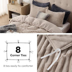 Bedsure Fluffy Duvet Cover Set - Ultra Soft Plush Shaggy Comforter Cover King Size, Warm Flannel Fleece Bed Sets for Winter, 3 Pieces (Striped Pattern, Khaki)