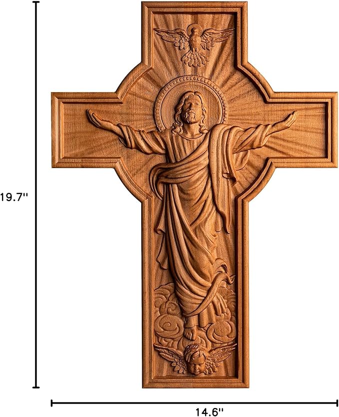 BGCOPPER Jesus Crucifix Wall Cross Handmade Wooden Cross for Wall Decor for Home Room Christmas Gift