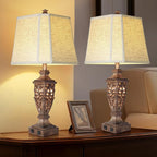 28.5" Vintage Bronze Table Lamps Set Of 2 with Night Light,Lamps for Nightstand with Beige Linen Cut Corner Shade,Bedside Lamp with USB A+C Ports for Bedrooms,Living Room,Office,Hotel(Bulb Included)