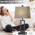 Touch Control Table Lamps Set of 2, Modern Bedside Lamps with USB A+C Ports & AC Outlet, 3 Way Dimmable Contemporary Nightstand Lamps for Bedroom Living Room Gray(LED Bulb Included)