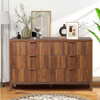 Fluted 6 Drawer Double Dresser for Bedroom, 47" Wide Modern Closet Dressers Chest of Drawers, Wood Storage Dresser Organizer for Nursery Bedroom Living Room Hallway Closet, Walnut