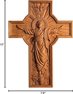 BGCOPPER Jesus Crucifix Wall Cross Handmade Wooden Cross for Wall Decor for Home Room Christmas Gift